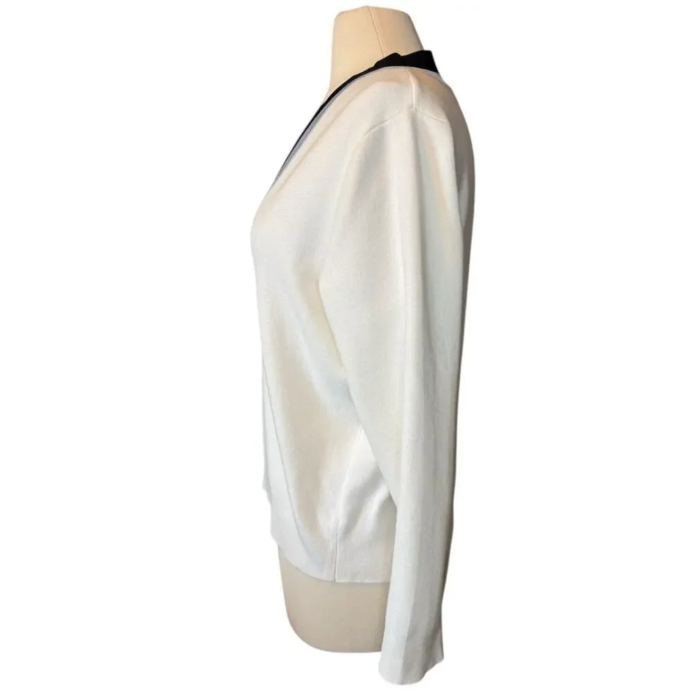 Mango NEW V Neck Varsity Sweater Medium Pullover Cream and Blue